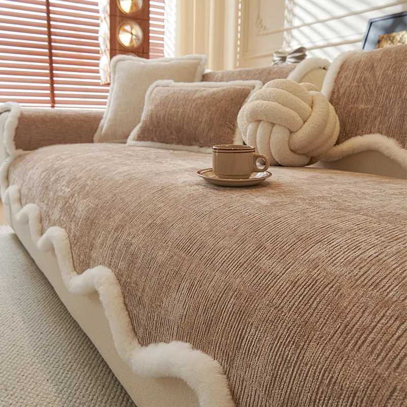 Thick Chenille Wave Striped Sofa Cushion Portable DirtResistant Seat Cushion with Long Furry Edges Cozy Warm Sofa Towel Blanket C251028