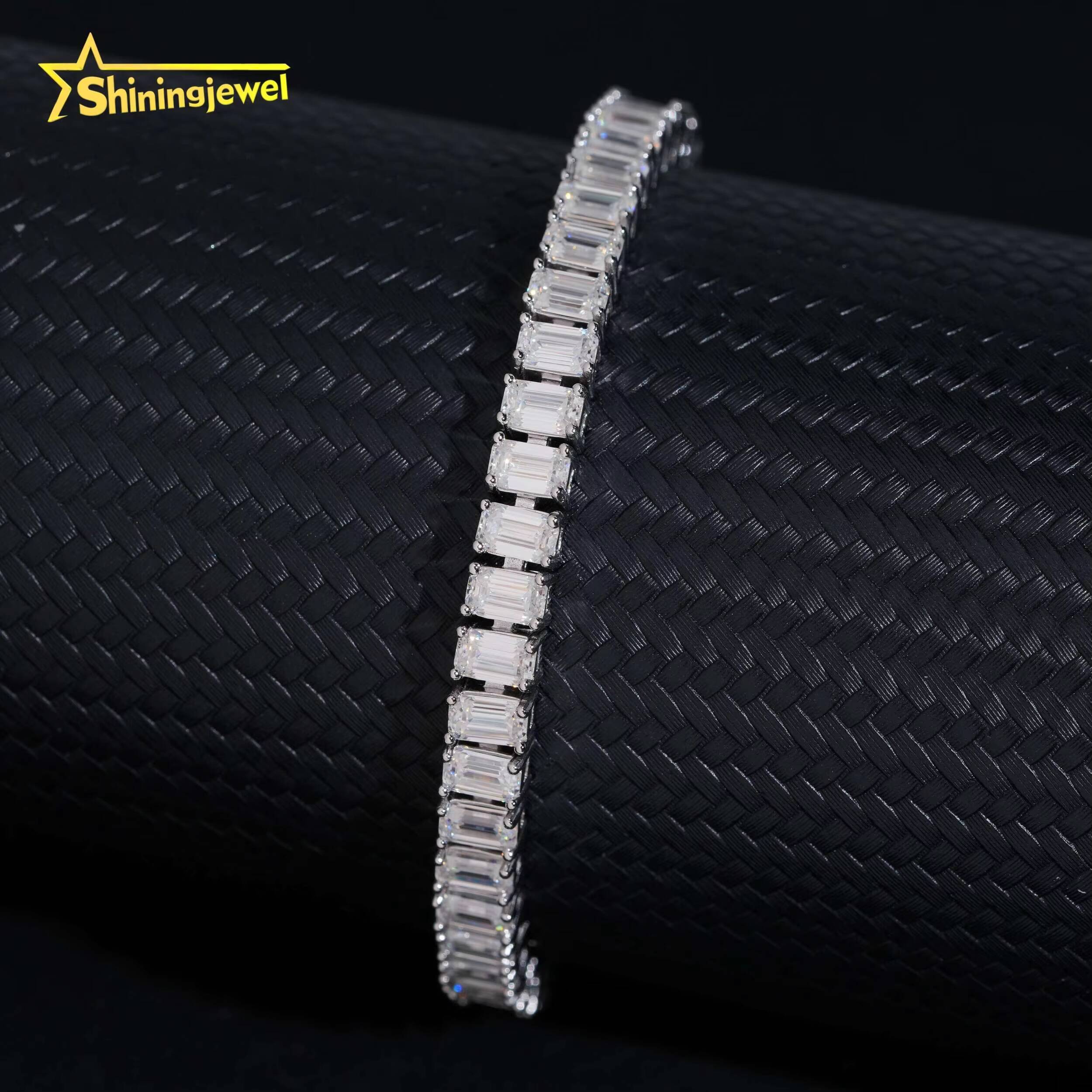 New Arrival Unisex Fashion Diamond Find Jewelry 925 Silver 35mm Emerald Cut Tennis Hip Hop Iced Out Moissanite Bracelet