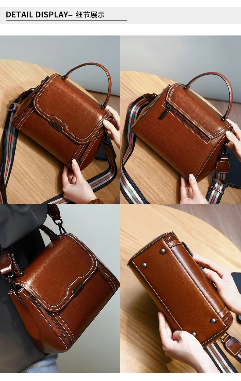 Oil Wax Cowhide Leather Womens Handbag 2024 Crossbody Bag Lady Summer Handbill Shoulder Messenger Bags 251018