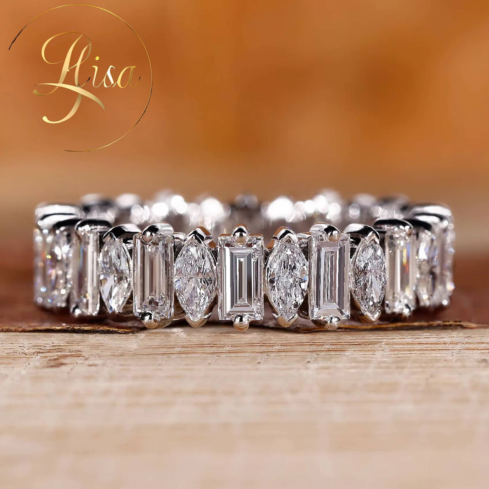 GIA IGI Certified Lab Grown Diamond Baguette Eternity Ring Custom 18K Gold Marquise Lab Created Diamond Wedding Band Jewelry