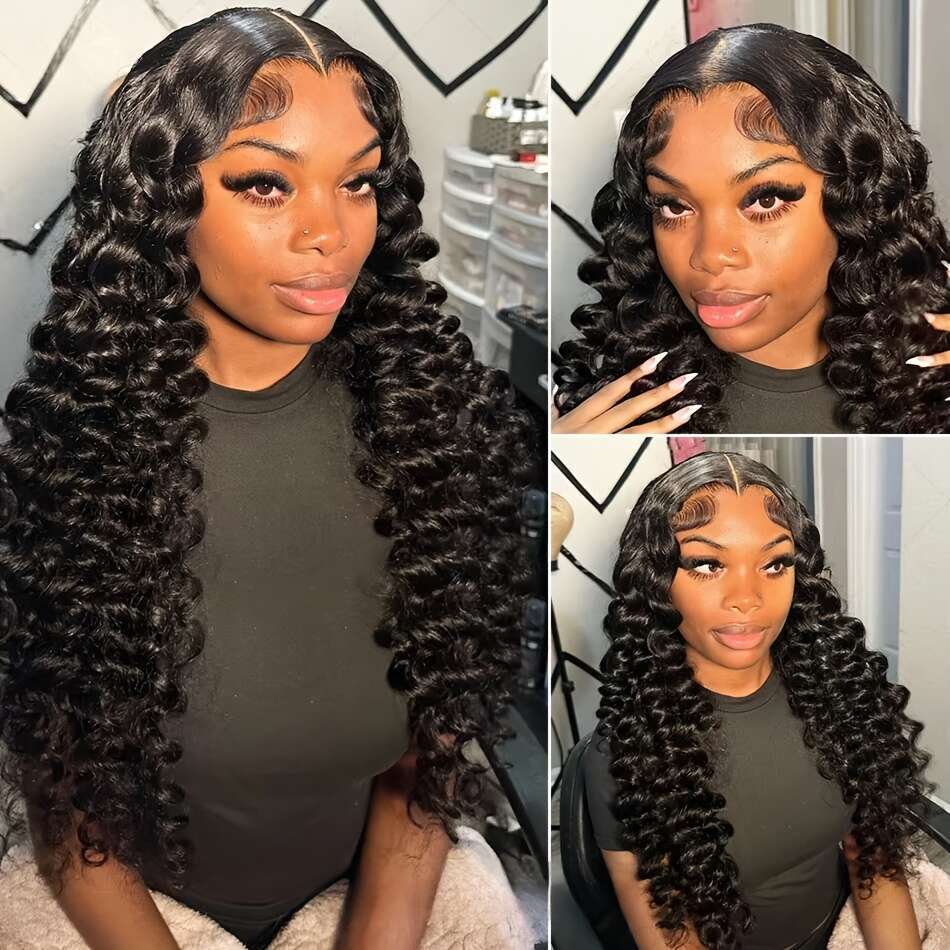 Curly Lace Front Wig HD Transparent 13X4 Frontal For Women Pre Plucked 100% Human Hair Deep Loose Wave Wigs Natural Color 250% Density