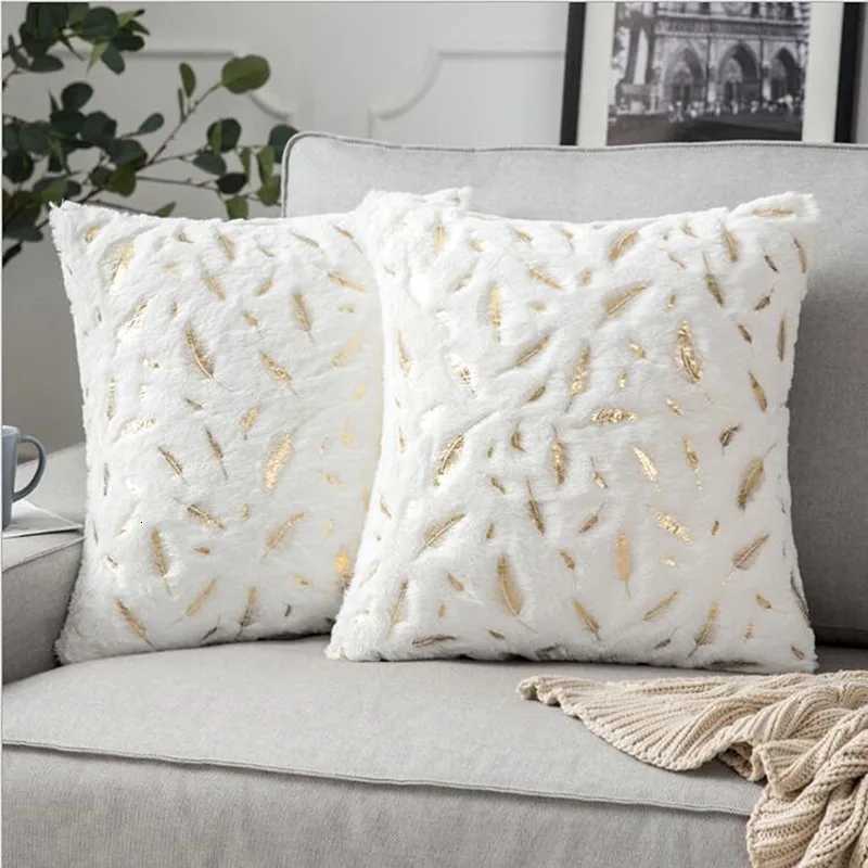 Pillow Case Gold Bronzing Feather Plush case For Sofa Living Room Decor Case Light Luxury Home Decorative Cushion Cover C251028