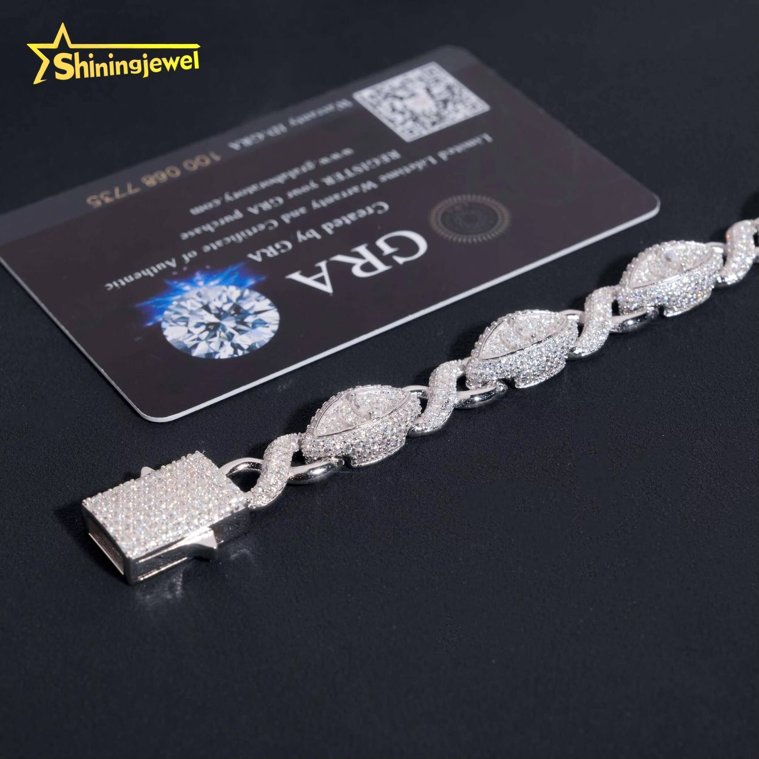 925 Silver Moissanite Cuff Bracelet for Unisex Fashion Diamond Cut Cuban Chain Iced Out Silver Hip Hop Jewelry