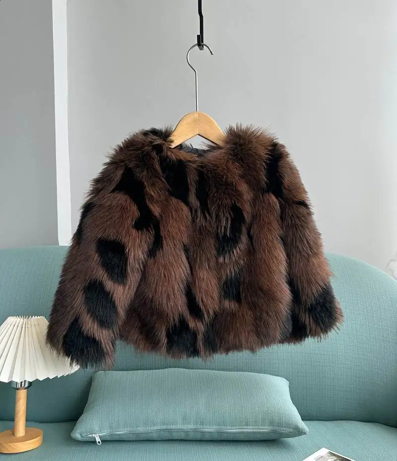 Color Matching Fox Fur Coat Girls Fur Coat Childrens Cottonpadded Clothes Fashion Casual 251023
