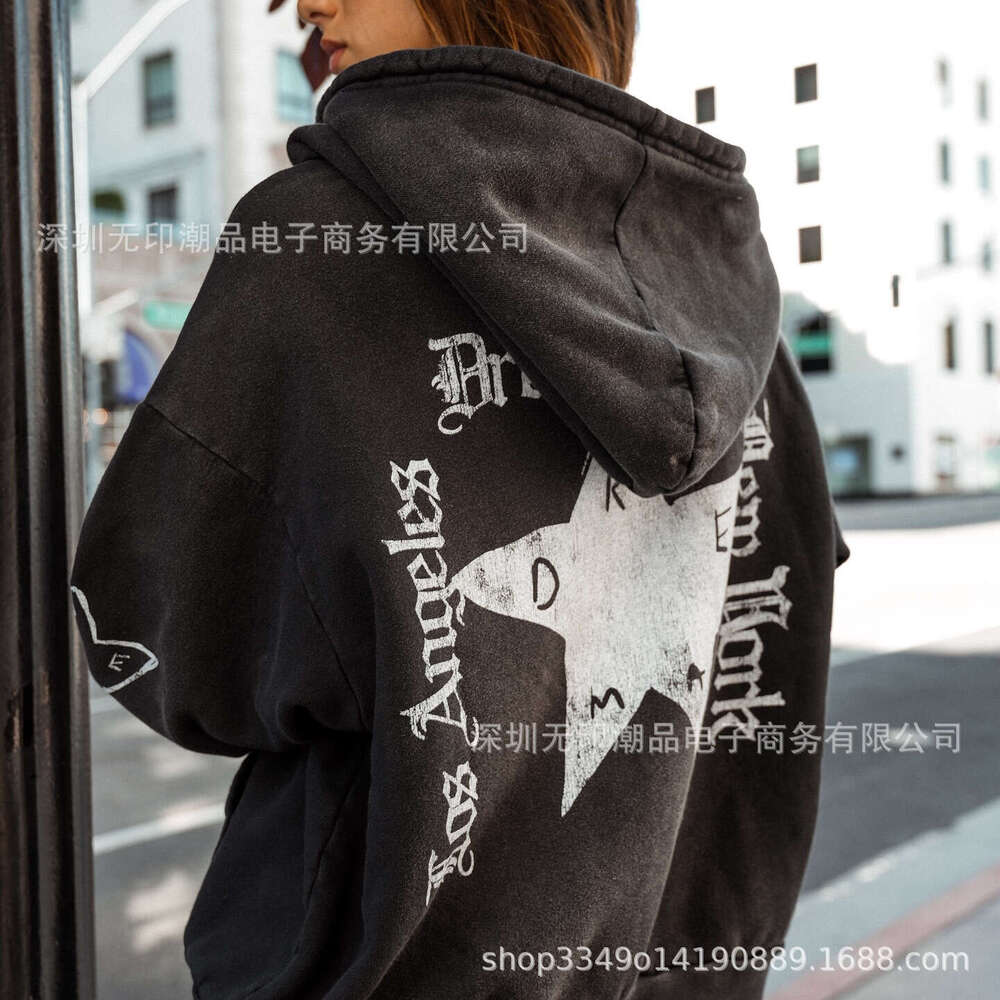 American Dark Street Style Unisex Loose Star Letter Print Hoodie