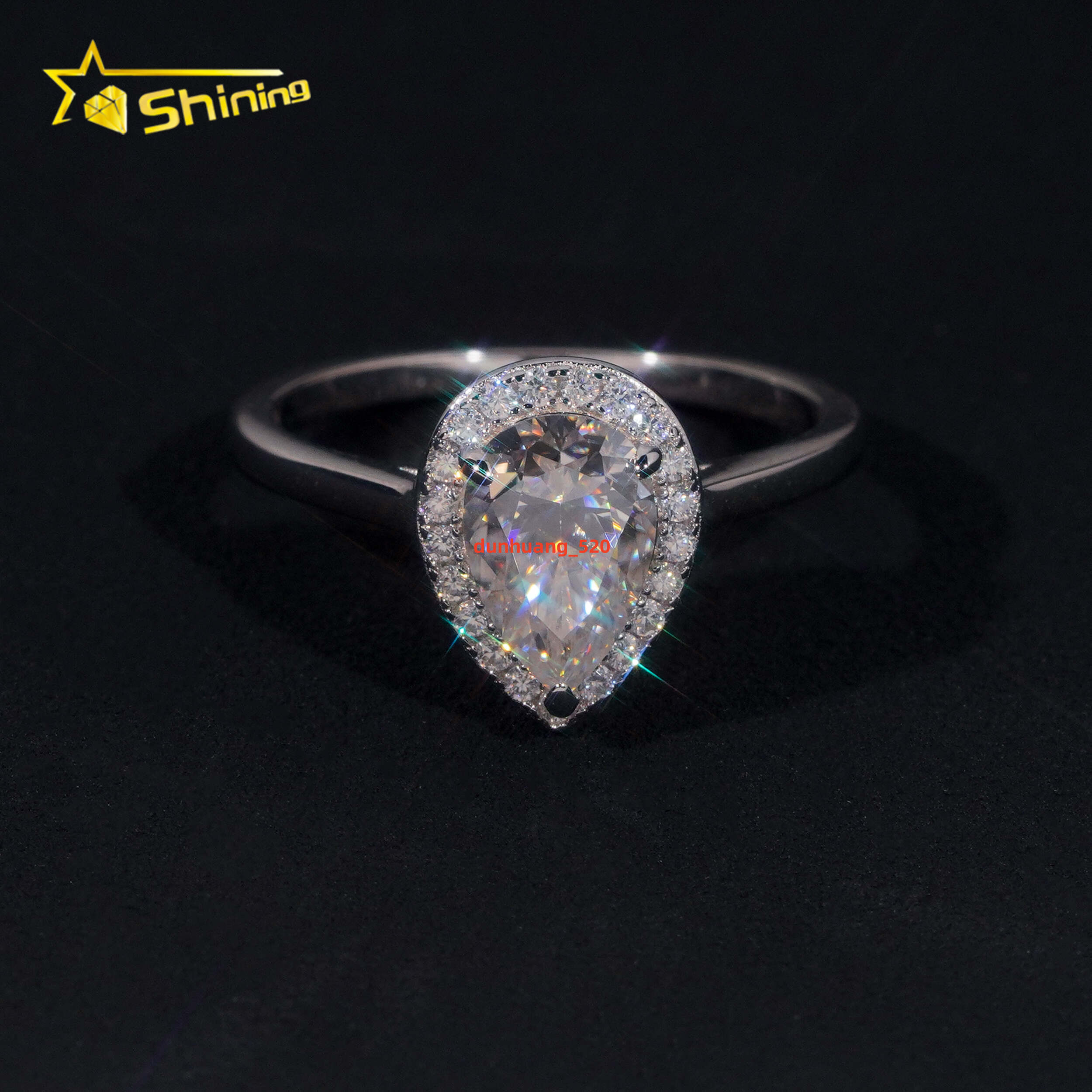 Drop Shipping Fashion Jewelry Rings S925 Silver Halo 15 CT Pear Cut Moissanite Ring Custom Fine Women Engagement Weeding Ring