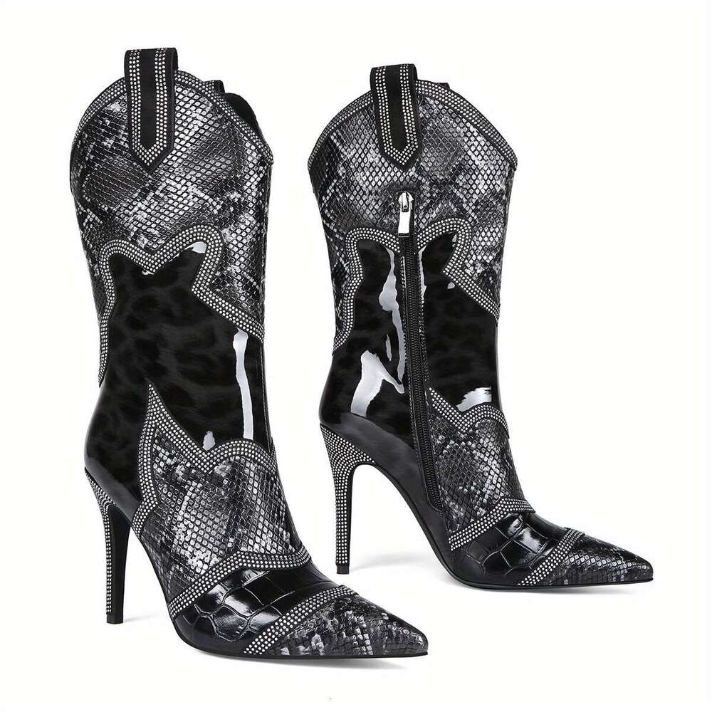 Women's Pointed Toe Heels Elegant Black Formal Party Boots With Zipper Closure, Slip-Resistant Synthetic Cover, Cushioned Insole For Weddings, Ev