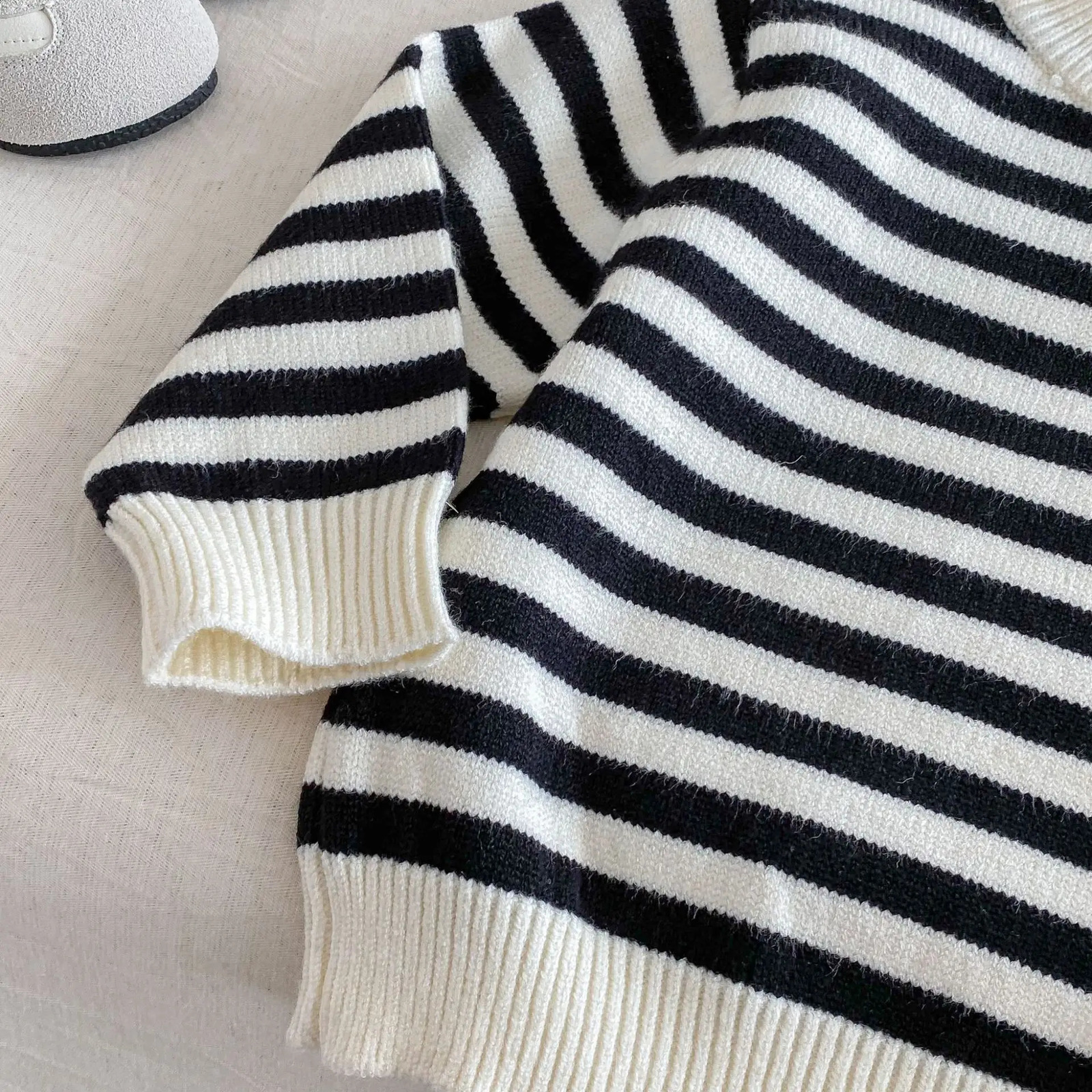 05Y Children Clothes Striped Sweater Korean Thickened Knit Pullover Toddler Inner Wear Winter Warm Jumper for Boys Girls 251027
