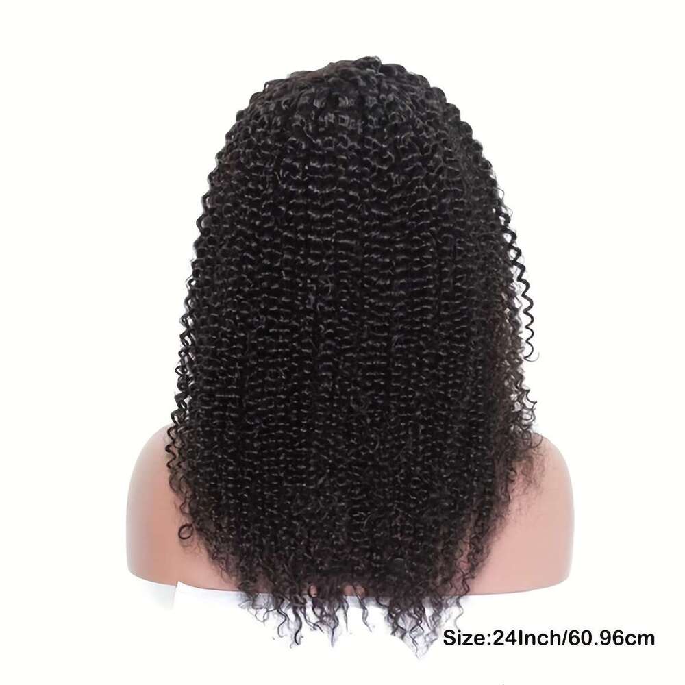 Brazilian Virgin Human Kinky Front 4X4x1 Transparent HD Lace Frontal Wig Wave For Women Pre Plucked With Baby Hair 200% Density Natural Black Color Cu