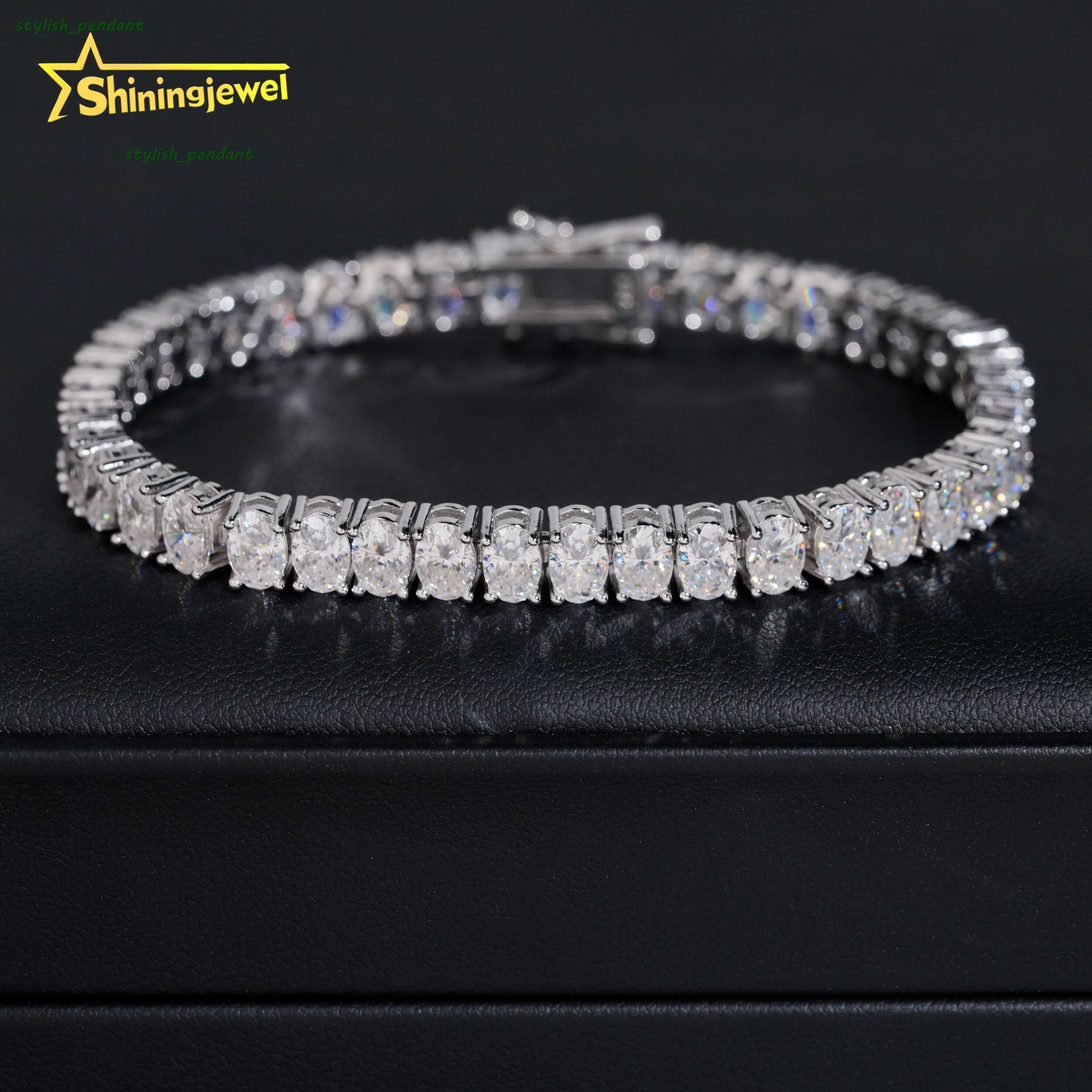 Unisex Fashion Diamond Jewelry 925 Silver 46mm Oval Cut Cuban Bracelet Hip Hop Iced Out Moissanite Bracelet