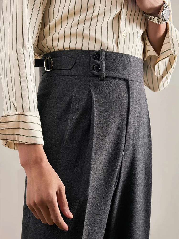 Spring Fall Stylish Mens Trousers Naples Style Vintage Belt Buttoned Design Suit For Men Casual Solid Color Pants 251027