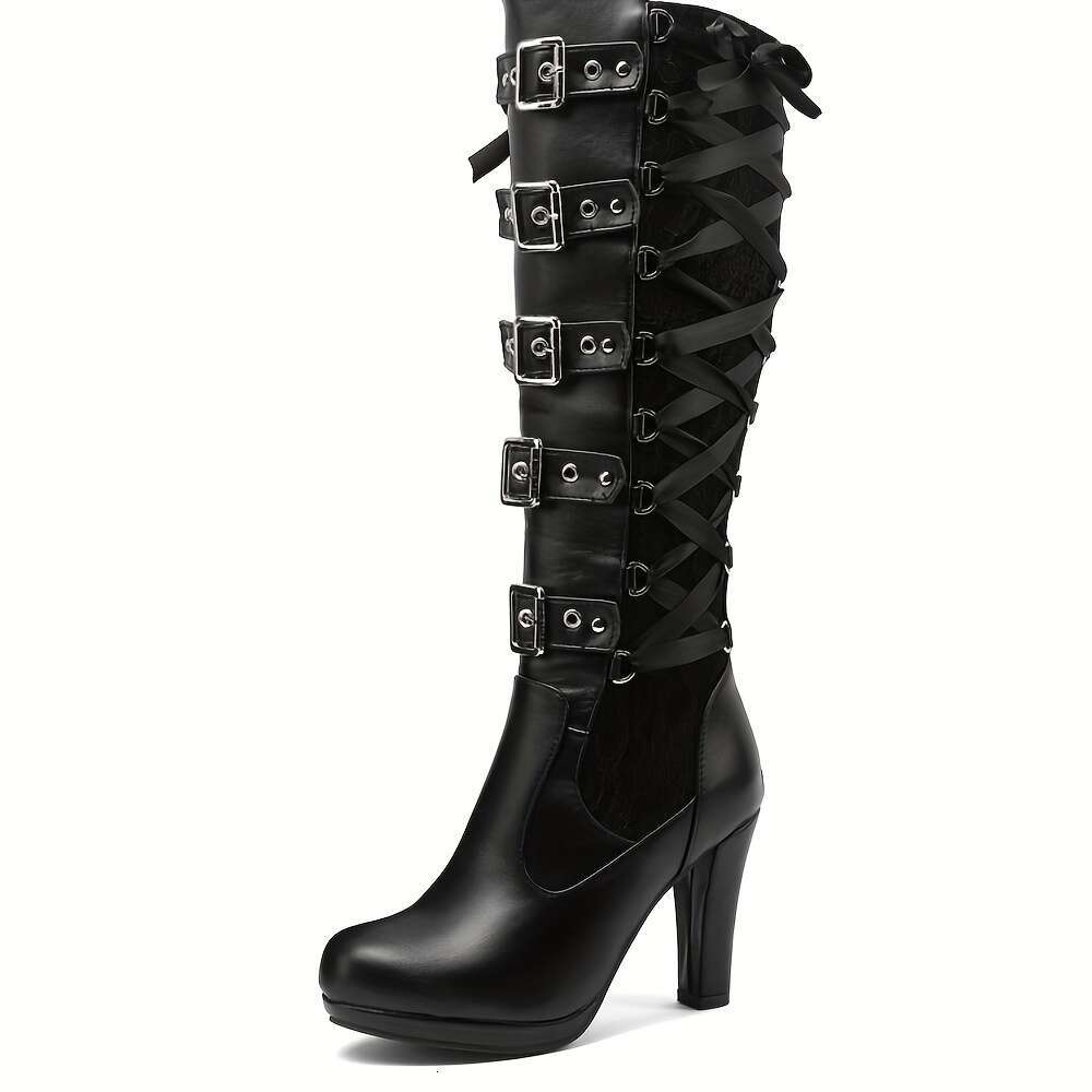 Women's Punk Boots Thick Platform Heels, Slip-Resistant Rubber Sole, PU Synthetic Cover For Concerts, Weddings, Prom, Bridesmaid - Gothic Party S