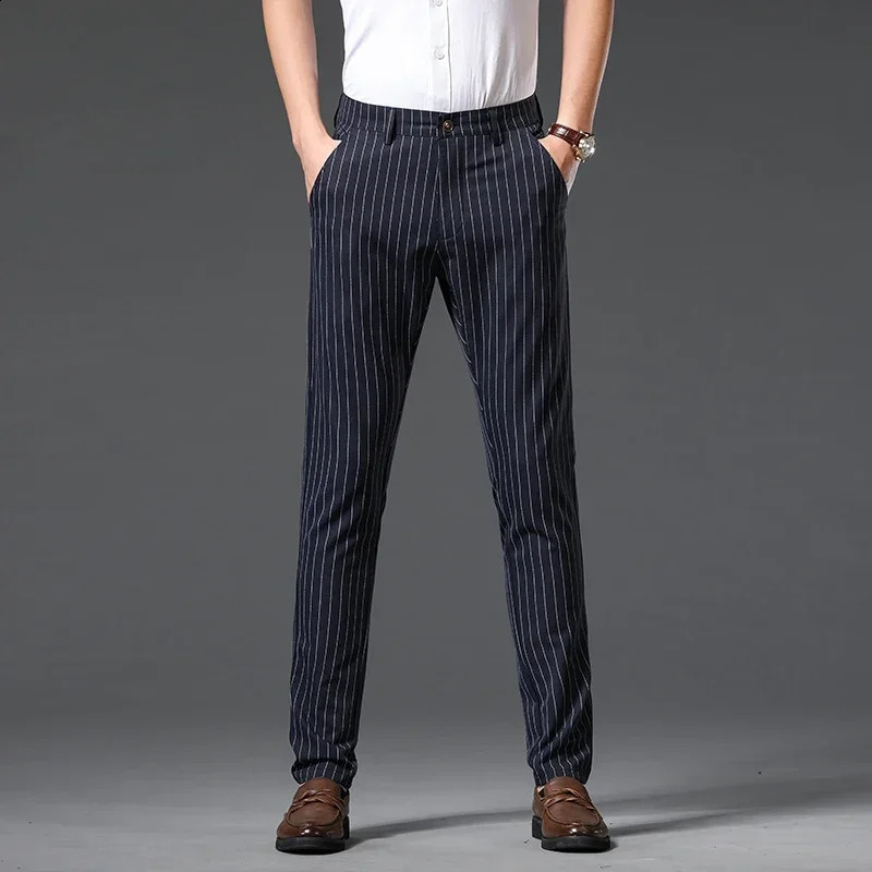 Autumn Fashion High Quality Mens Suit Pants Straight Long Classic Business Brand England Stripe Smart Casual Trousers Male 251027