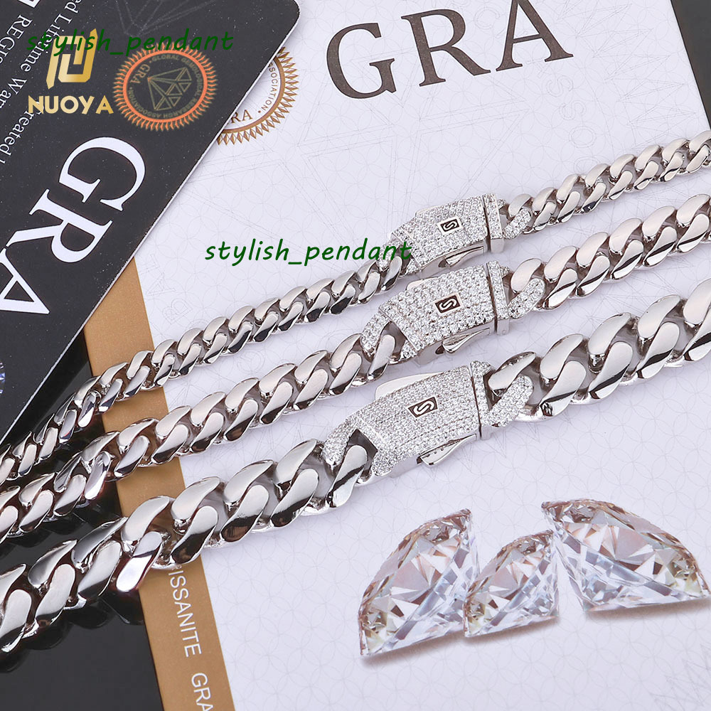 High Quality 925 Sterling Silver Cuban Link Chain Iced Out Moissanite Diamond Clasp Smooth Chain Necklace Gift for Women