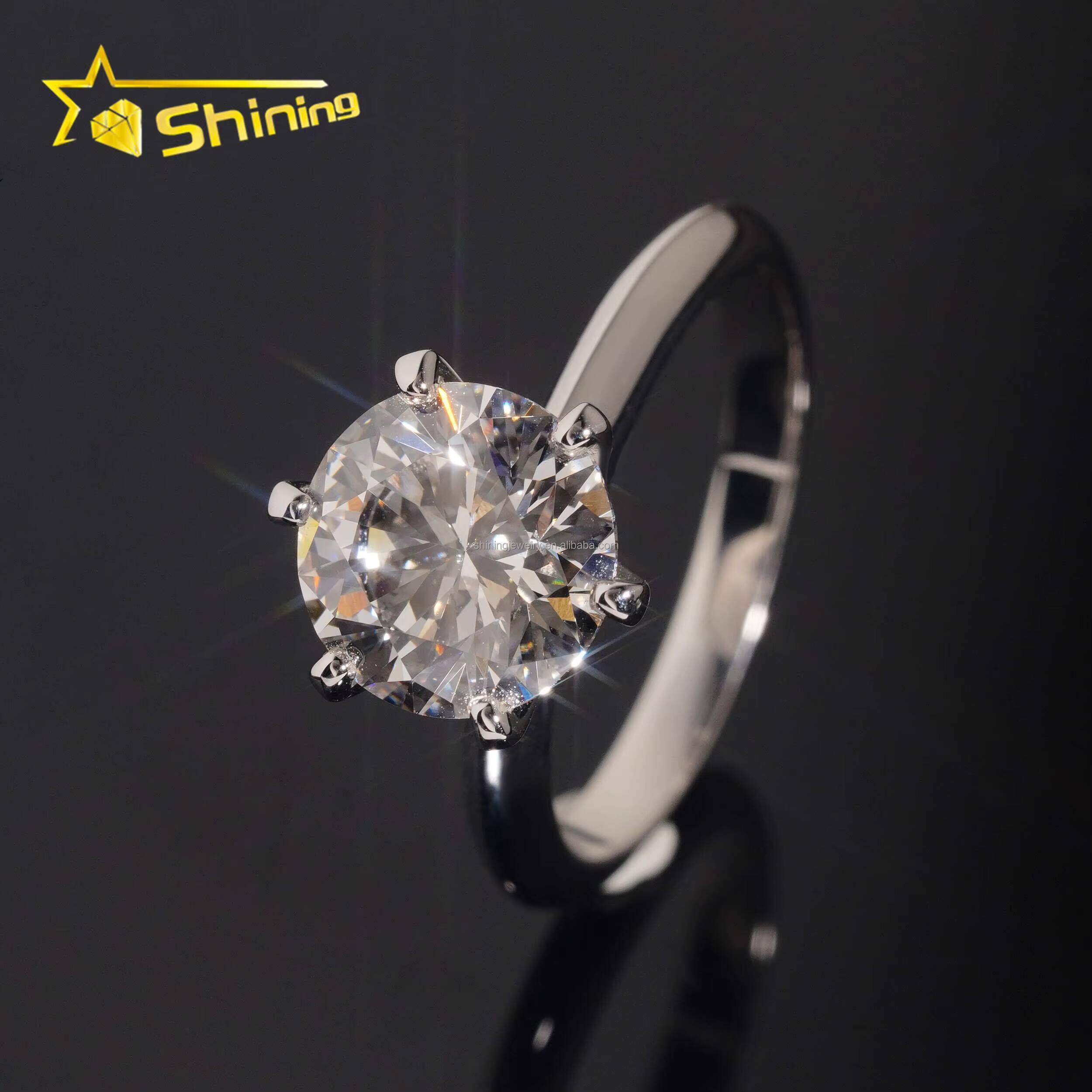 Customized Bridal Jewelry 18K White Gold Luxury Fiance Engagement Ring 3Ct Round Brilliant Lab Grown CVD Diamond Solitaire Ring