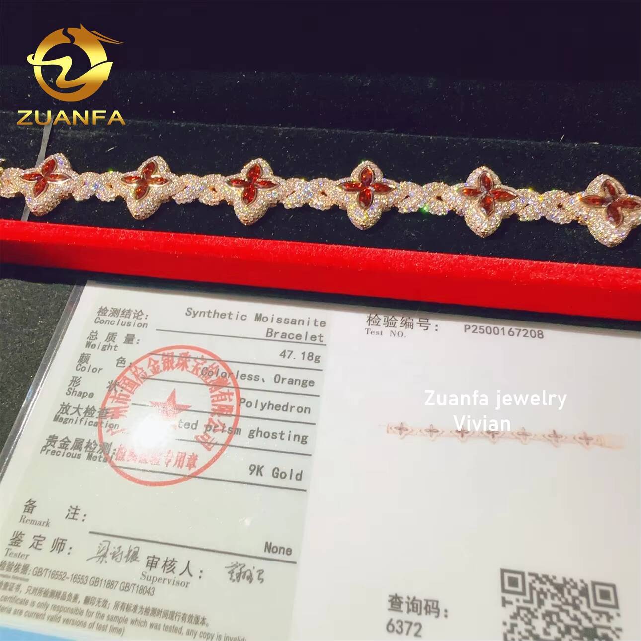 Hip Hop Jewelry Luxury Moissanite 9K Real Gold Iced Out VVS Moissanite Diamond Cuban Link Bracelet