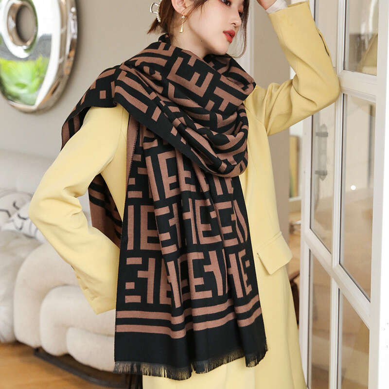 for Women High-end Feel Winter Imitation Cashmere Scarf Shawl ET Letter Air-conditioned Room Dual-use Spring Autumn Office