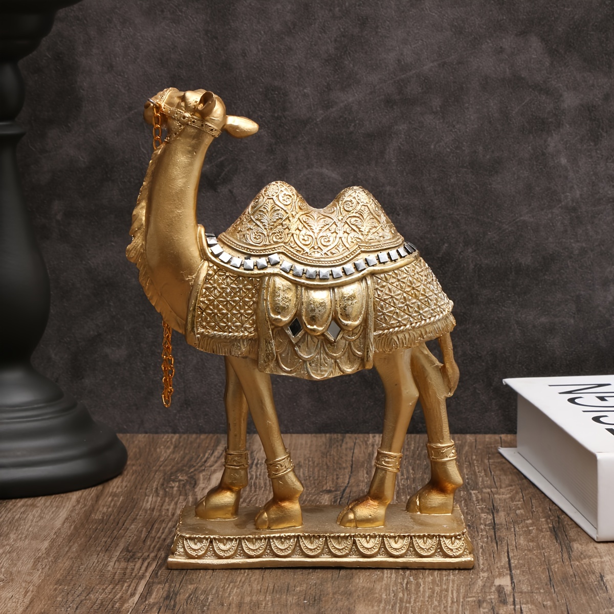 Designer Luxury Golden Camel Statue: Resin Decorative Home Accent for Indoor Use - Suitable for Various Room Types -Perfect for Thanksgiving
