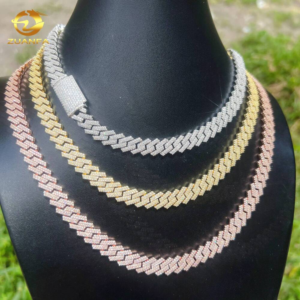 10mm VVS Moissanite Diamond Pass Diamond TesterLuxury 925 Sterling Silver Hip Hop Diamond Cuban Link Chain