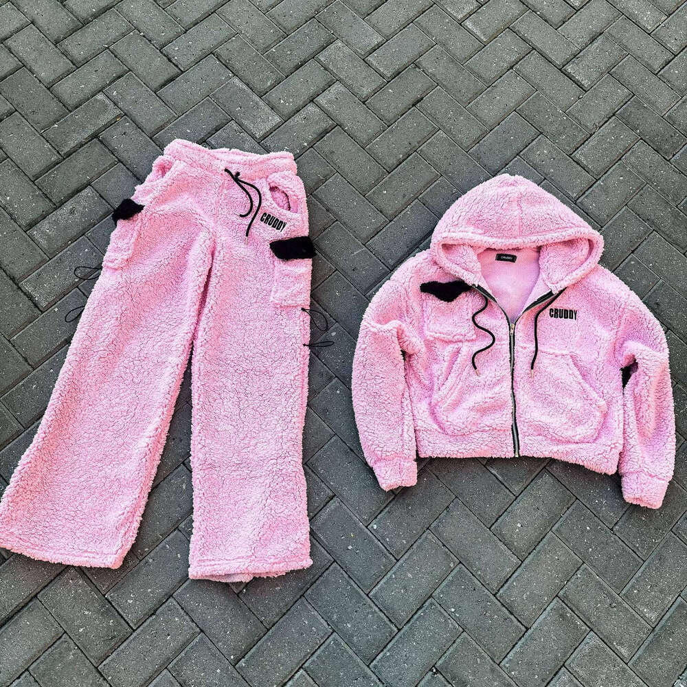 Y2K American Street Style Winter Unisex Loose Fleece Warm Set