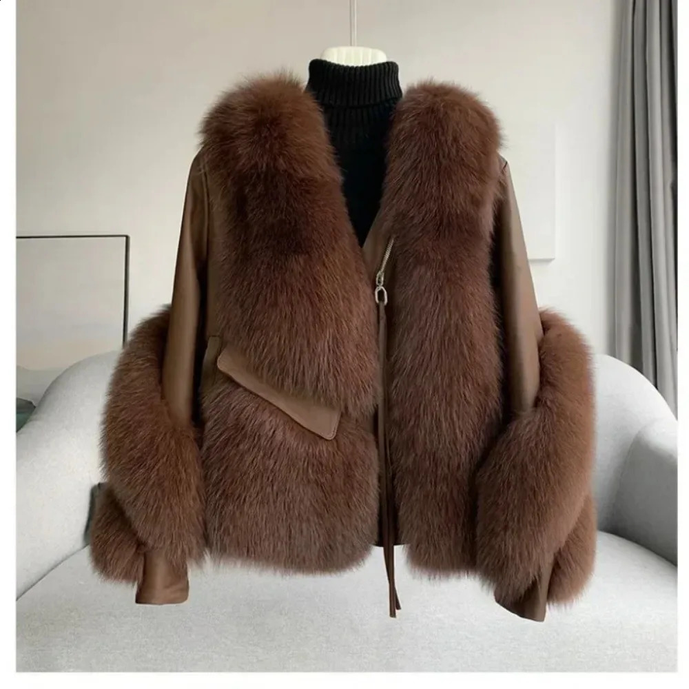 OFTBUY Women Fox Fur Coat Autumn Winter Fur AllinOne Coat Spliced Sheepskin Motorcycle Coat Thickened Warm 251027