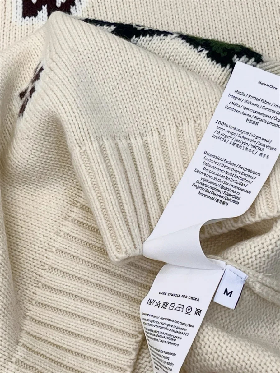 Womens 100 Wool Sweater Letter Floral Jacquard Round Neck 2025 Fall Winter Long Sleeve Pullover for Lady 251027