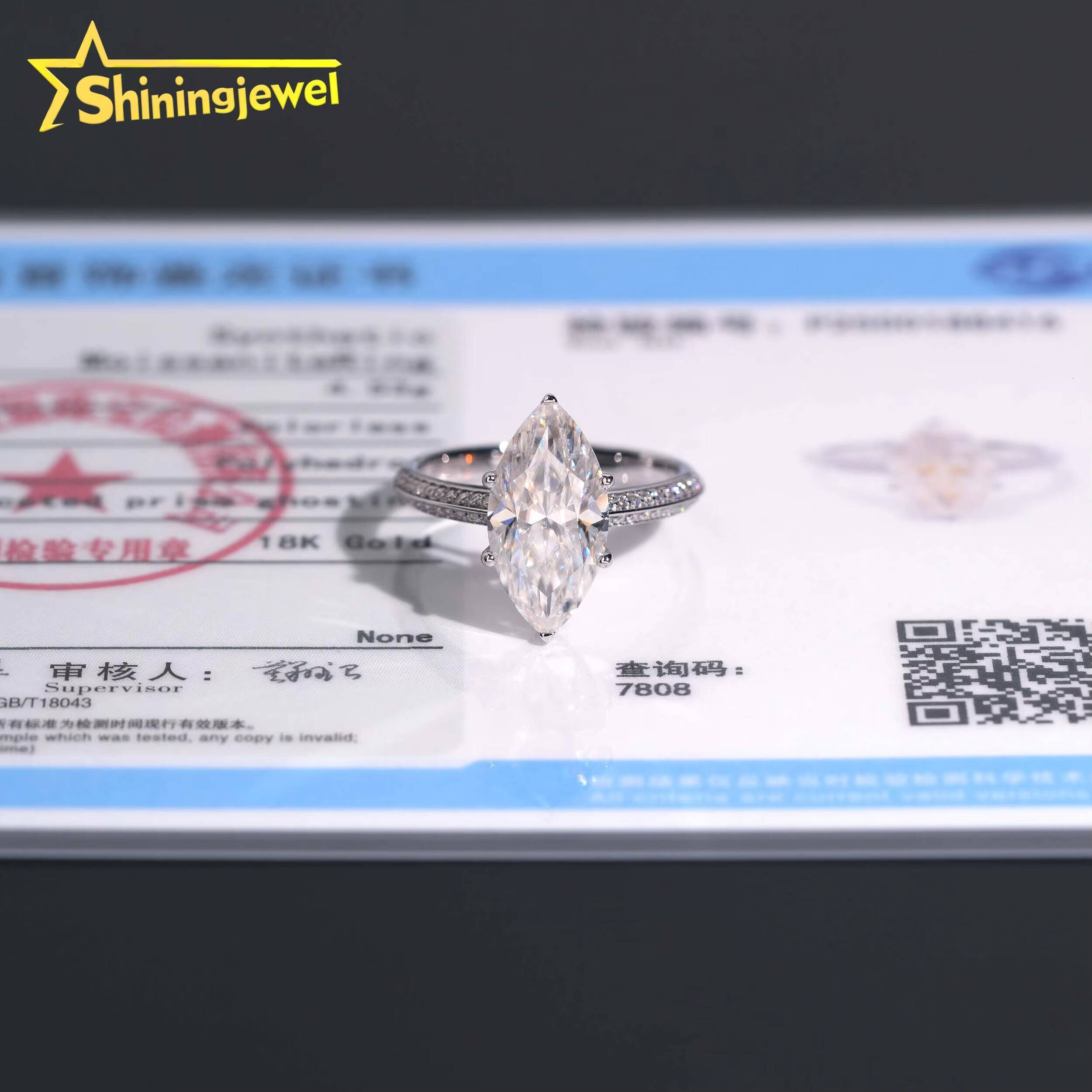 Fine Jewelry 18K Real Gold D VVS 3CT Marquise Cut Moissanite Ring Custom Women Engagement Ring Daily Wear