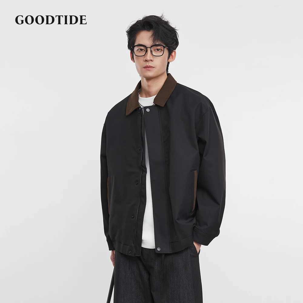 American Retro Mens Fashion Jacket 2025 Spring and Autumn New Loose Solid Color Lapel Workwear Top Mens Jacket J251028