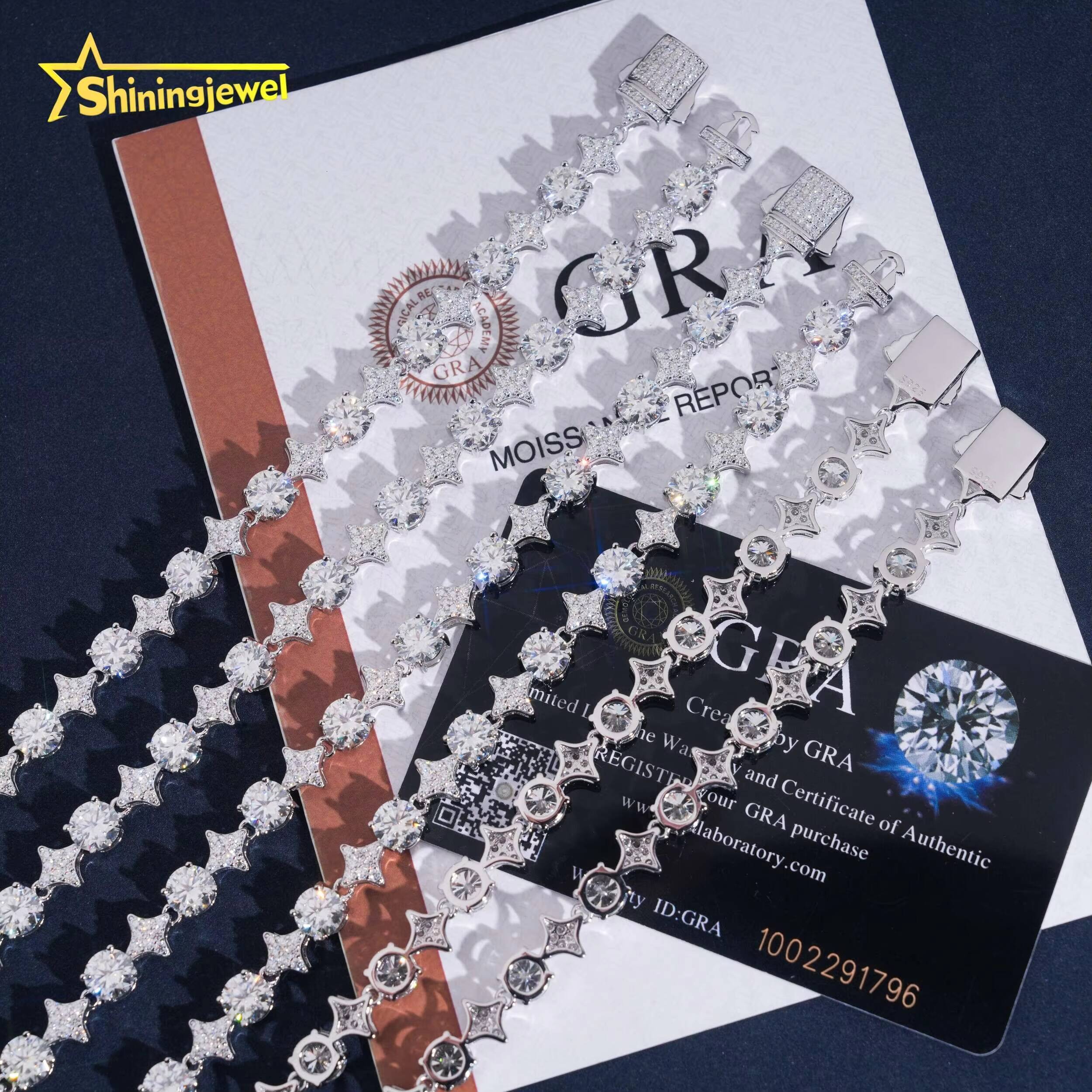 Iced Out Star Shape Tennis Chain 925 Silver Moissanite Bracelet 8mm Tennis Necklace Pass Diamond Tester Moissanite Necklace