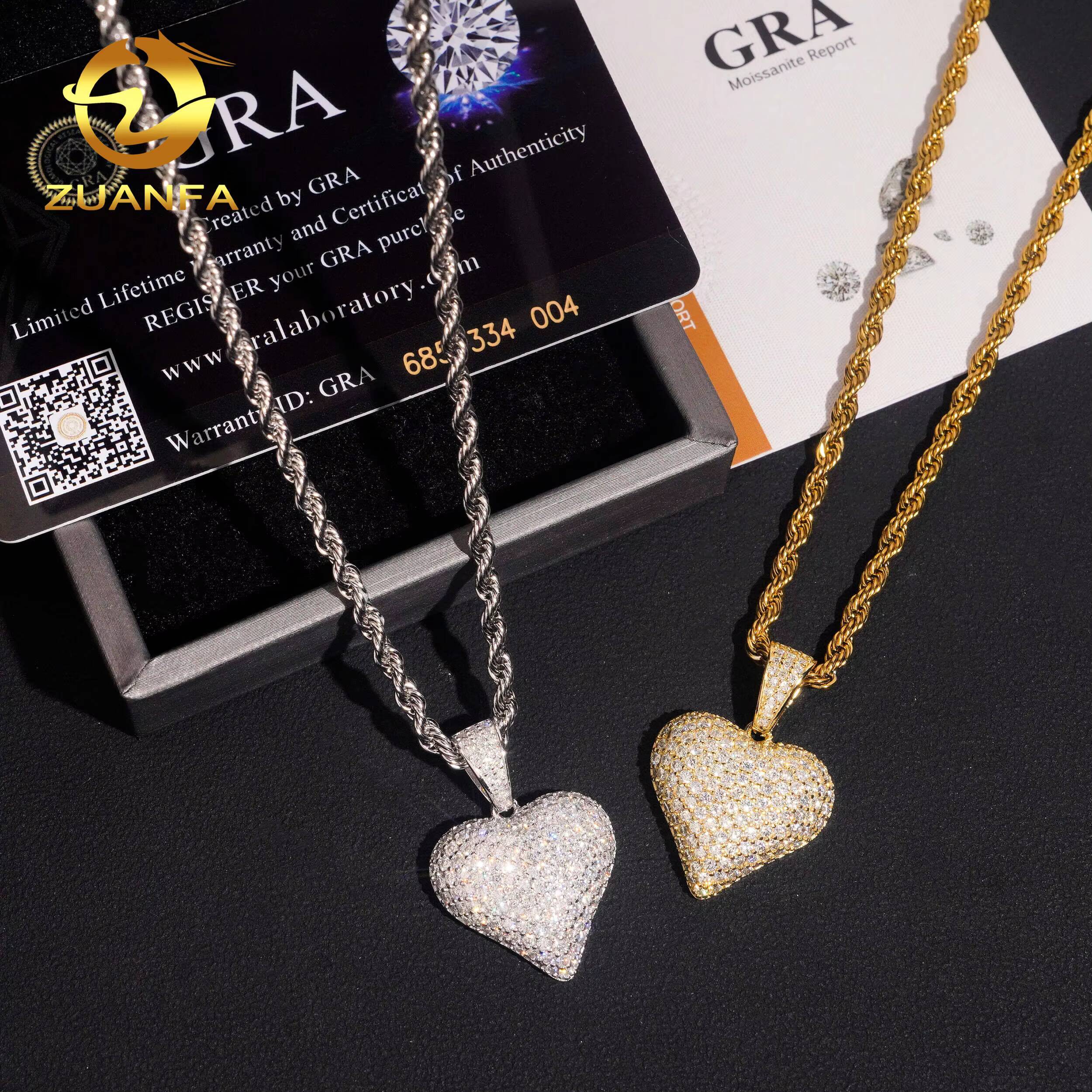USA Local Stock 925 Silver Hip Hop Moissanite Jewelry Custom Iced Out Pendant VVS D Moissanite Diamond Heart Charm Pendant
