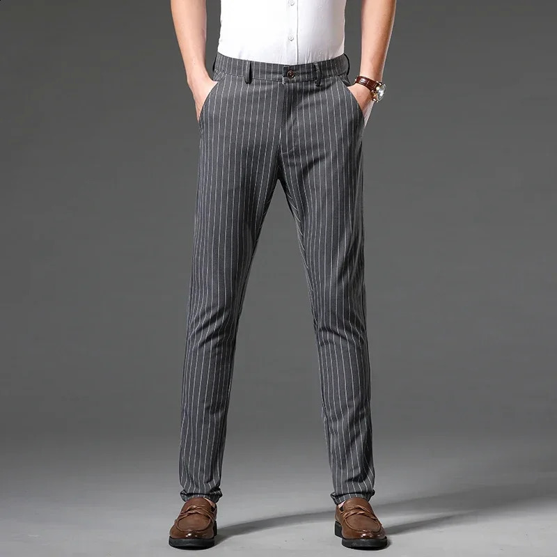 Autumn Fashion High Quality Mens Suit Pants Straight Long Classic Business Brand England Stripe Smart Casual Trousers Male 251027