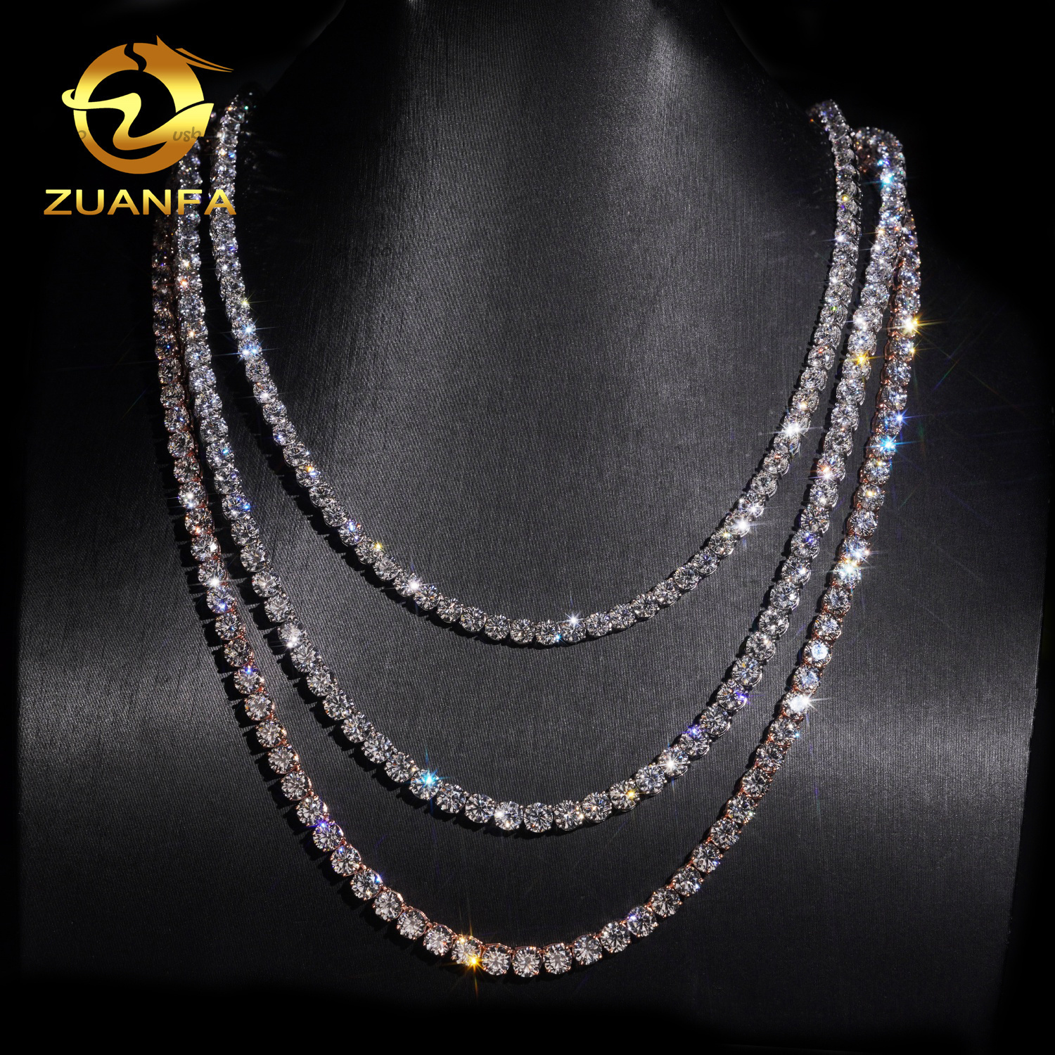 Mossanite Tennis Chain 10K Solid Gold Trendy VVS Moissanite Pass Diamond Test Sparking Moissanite Hip HopJewelry