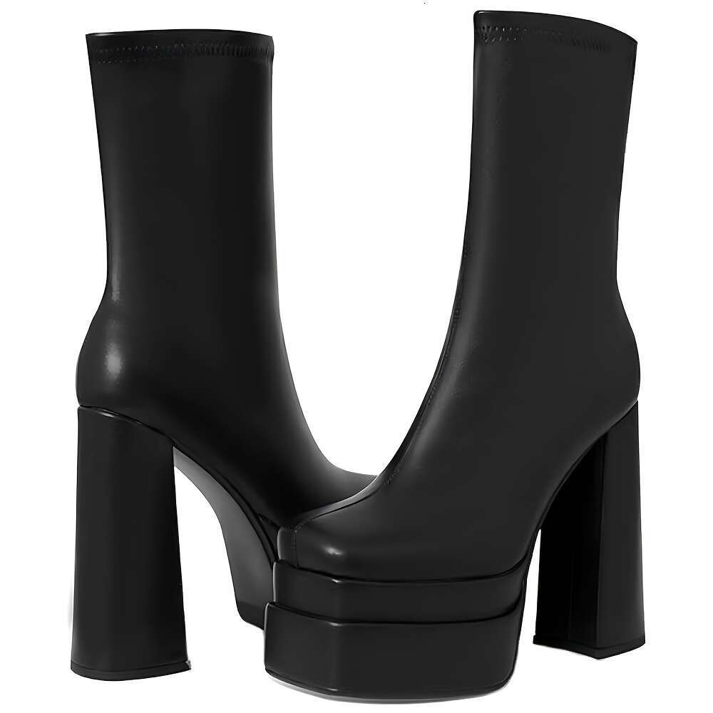 Elegant Women's White Platform Ankle - Chunky Heels With Square Toe, Side Zipper, PU Cover, Perfect For Winter Dress-Up Ocns, Casual Chic Boots|C