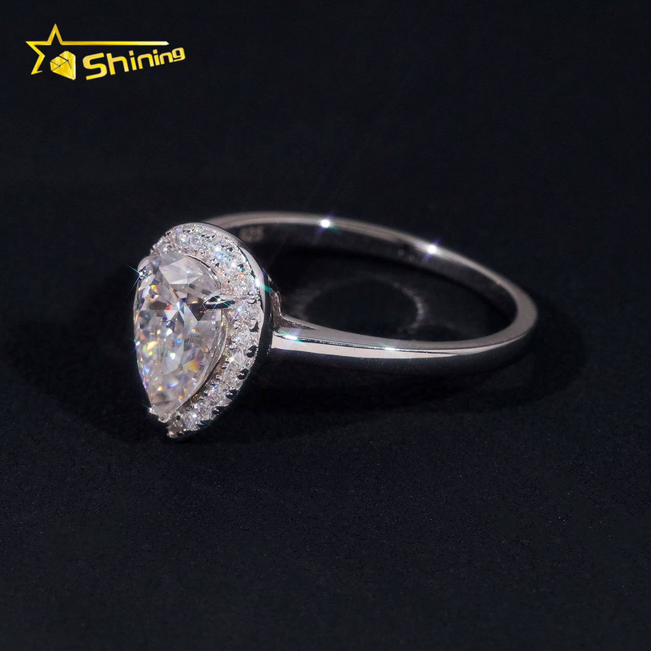 Drop Shipping Fashion Jewelry Rings S925 Silver Halo 15 CT Pear Cut Moissanite Ring Custom Fine Women Engagement Weeding Ring