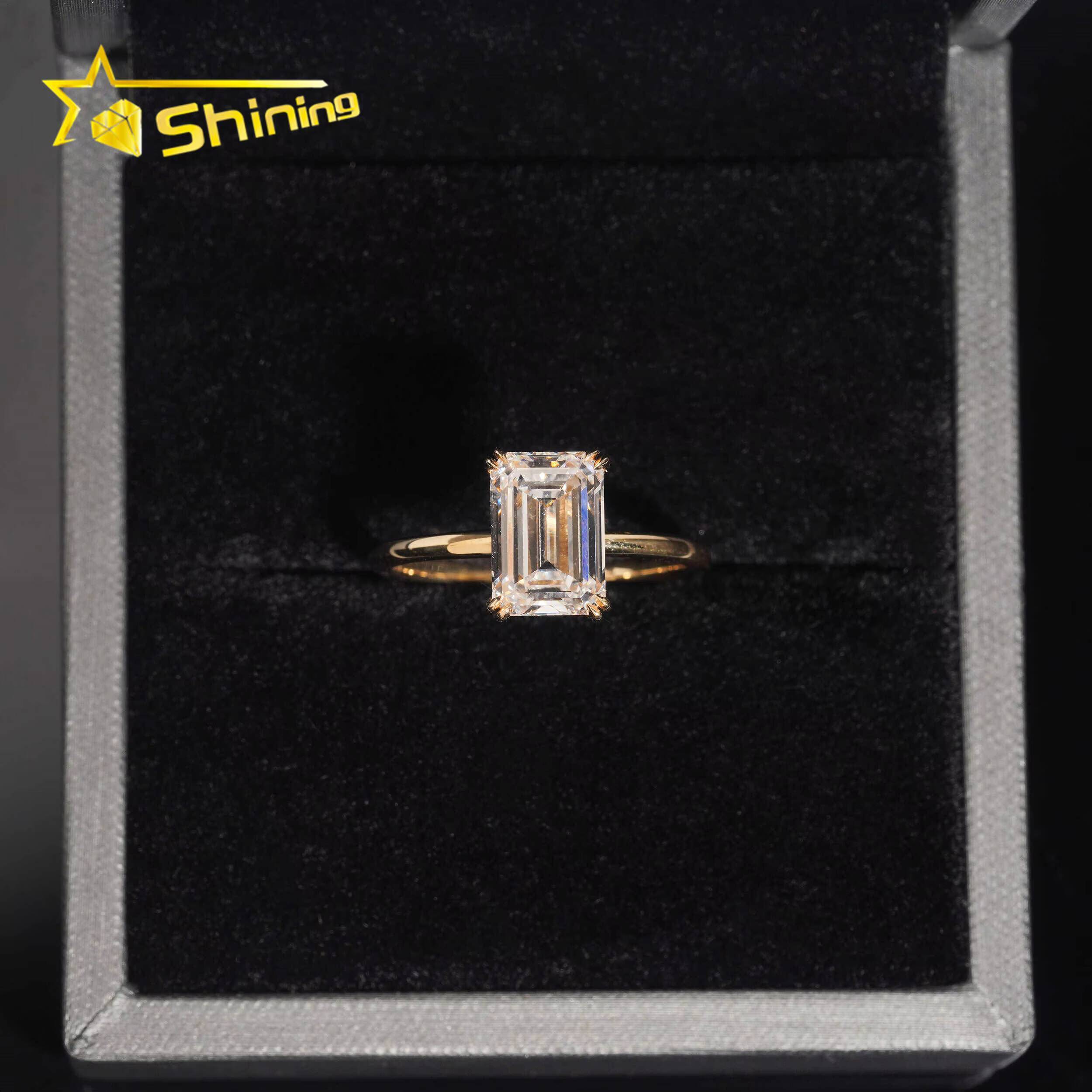 Hot Sale Lab Grown Diamonds Engagement Rings 925 Sterling Silver Gold Plated Plain Band Emerald Cut 3ct Lad Diamond Wedding Ring