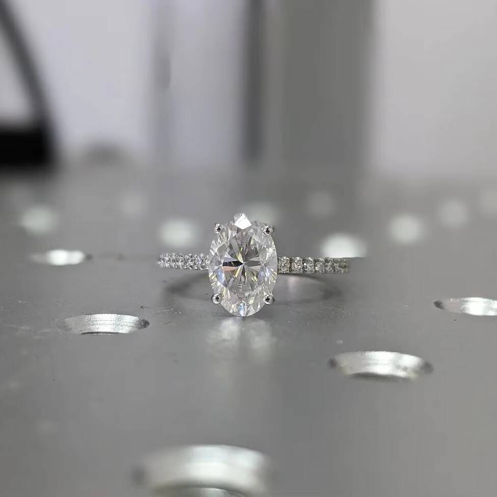 Moissanite Jewelry S925 Silver Oval 9x6mm Moissanite Diamond Solitaire Women Wedding Ring
