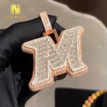 925 Sterling Silver Letter Pendant Ice Out Custom Hip Hop Moissanite Diamond Jewelry VVS Moissanite Initial Pendant