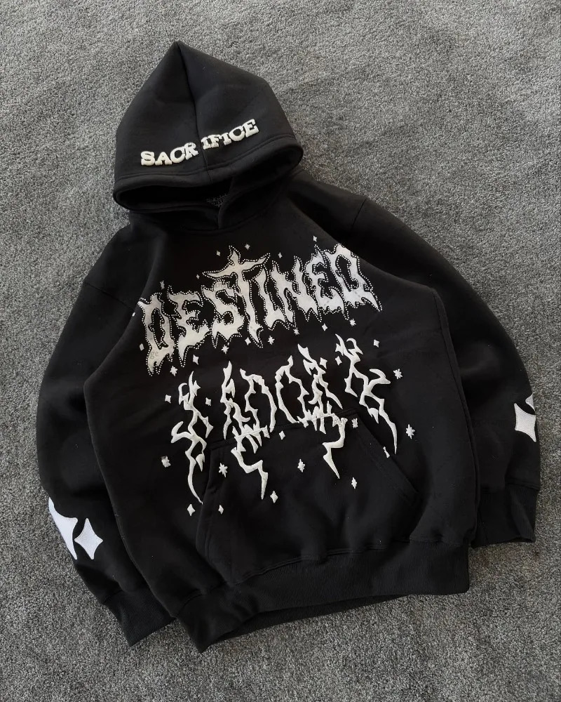 Punk Gothic Retro Letter Print Casual Loose Hoodie Men American Street Hip Hop Harajuku Y2K Fashion Sweatshirt Women 251023