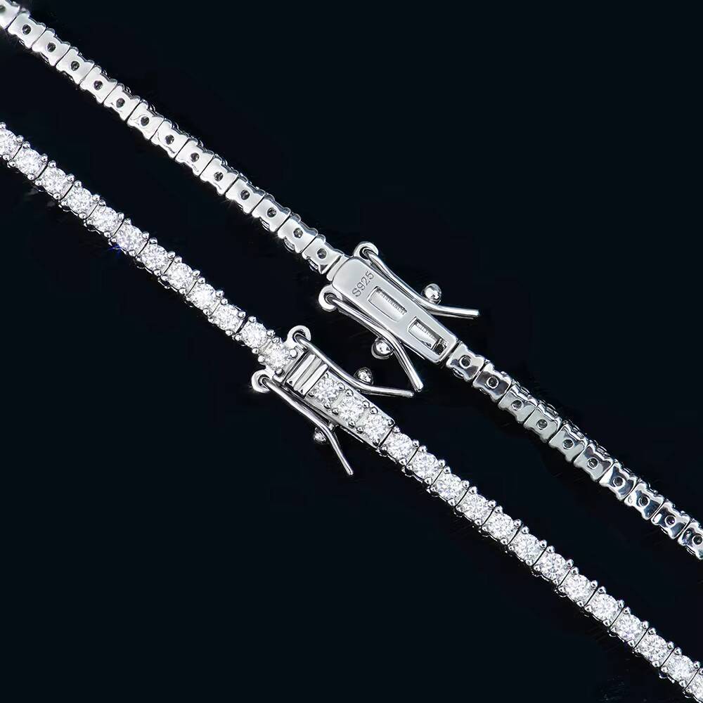 Stocks Fine Jewelry Moissanite Tennis Necklace 925 Silver Round Shape 2mm Tennis Chain Hip Hop Fashion Jewelry for Gift