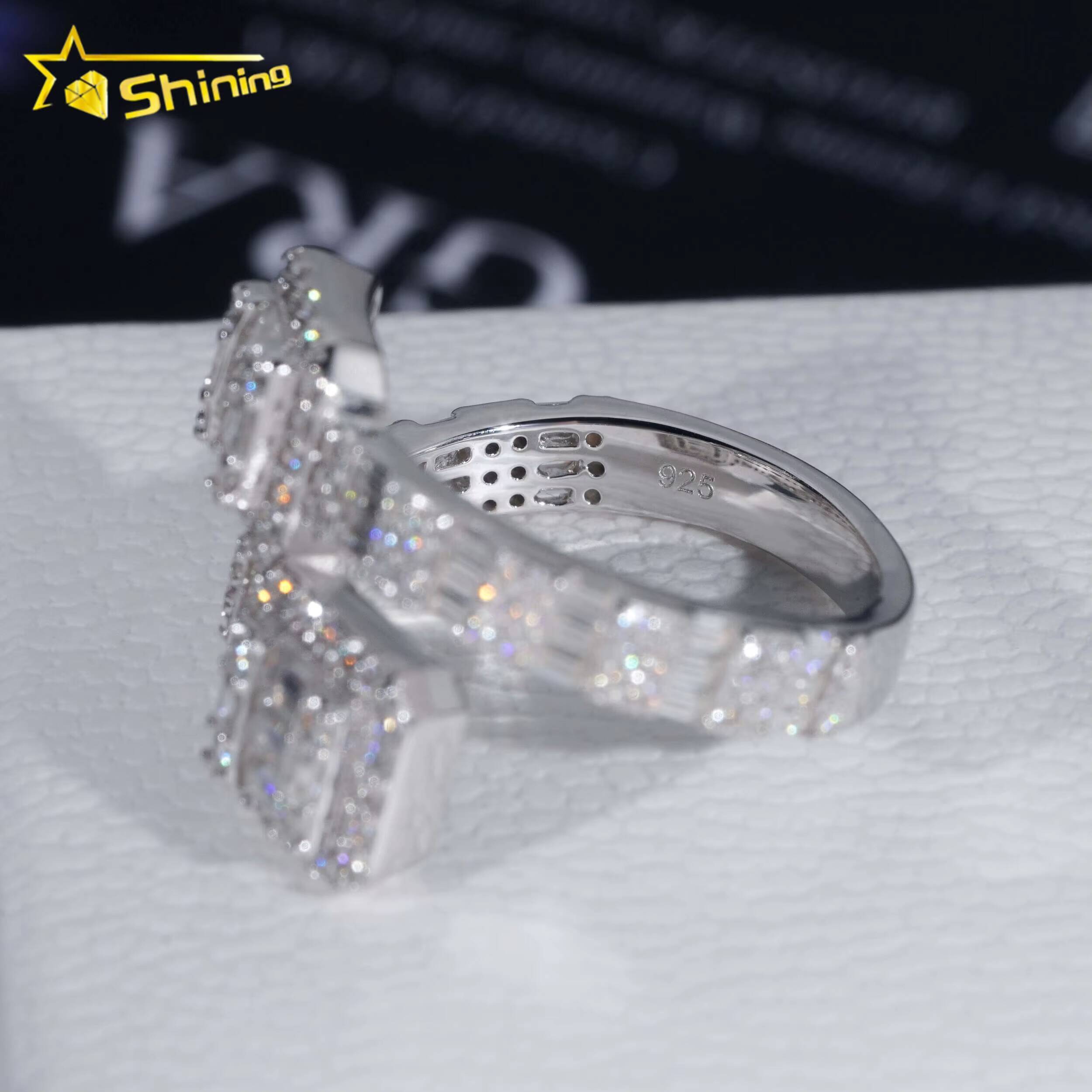 Stocks Wholesale Gold Plated Men Style Classic 925 Silver Ring Hip Hop Jewelry Style Baguette VVS Diamond Moissanite Mens Ring