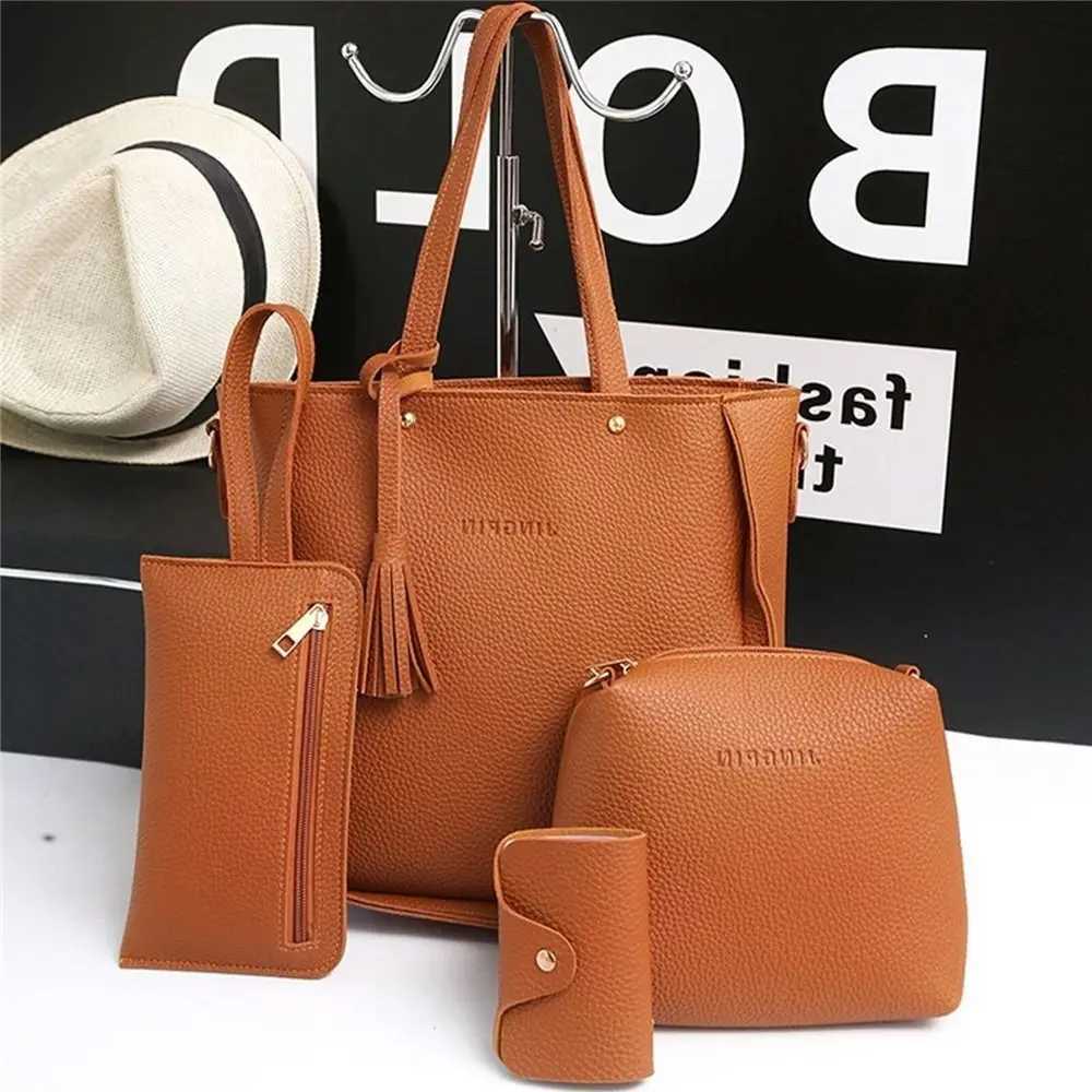 4PcsSet New High Capacity Crossbody Bag Leather Handbag Shoulder Bag Wallet Purses Portable Women Girls Fashion Casual BagW251028