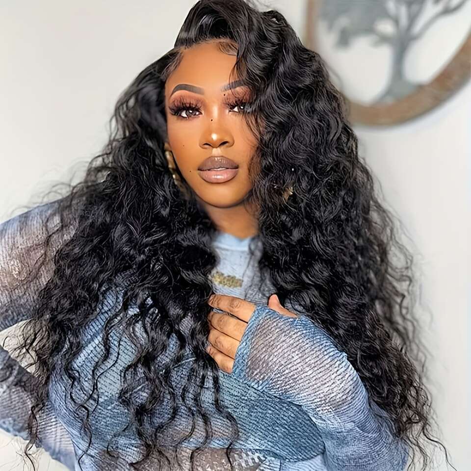 Deep Wave Bundles Virgin Human Can Be Dyed And Bleached Unprocessed Brazilian Hair For Women Natural Black Color 300 G, 10-36 Inch