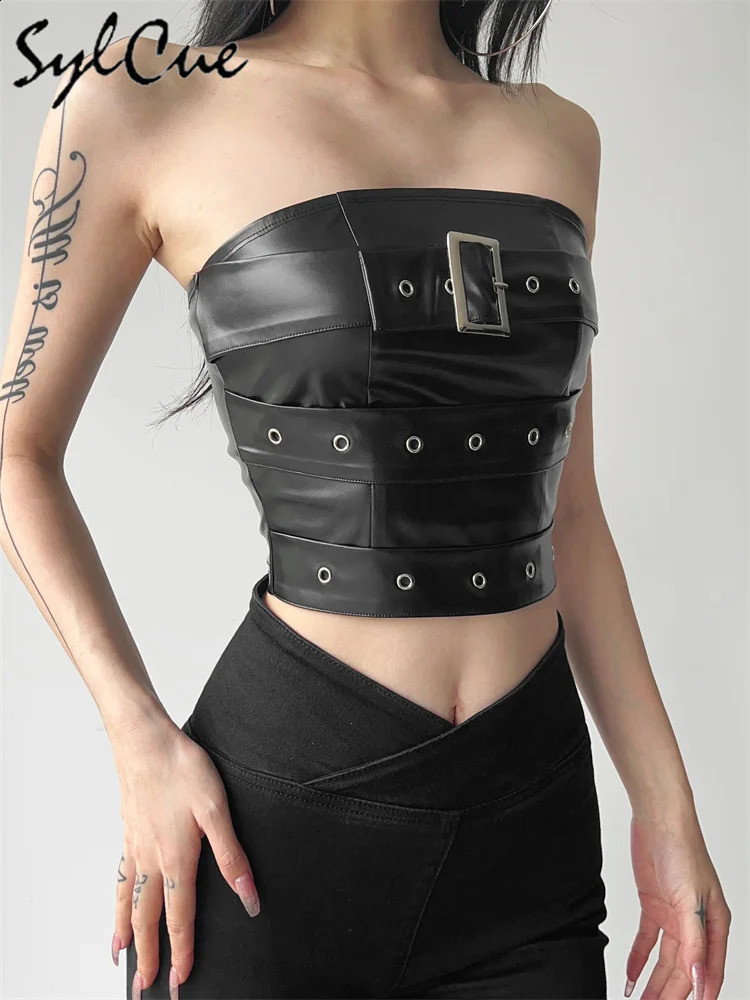 Sylcue Classic Retro Matte Black Mysterious Sexy AllMatch Personality Fashionable Summer Travel Women Belt Chest Wrap Vest 251027