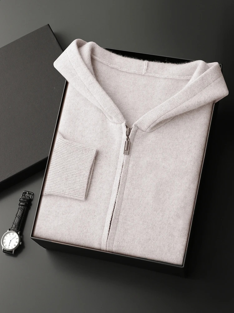 Mens Sweater Cardigan 100 Cashmere Coat Autumn Winter Clothes Zip Hooded Outerwears Thick Warm Knit Jacket Smart Casual 251017