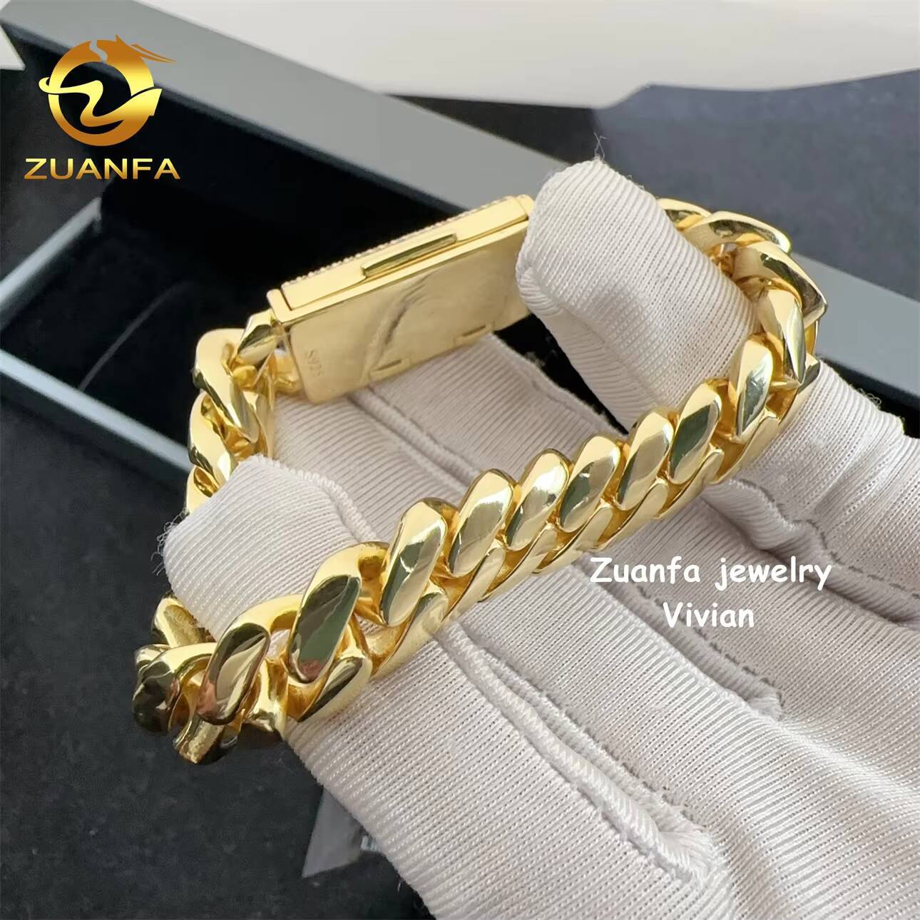 Moissanite Cuban 12mm 925 Sterling Silver Iced Out VVS Moissanite Clasp Hip Hop Jewelry Plain Cuban Bracelet