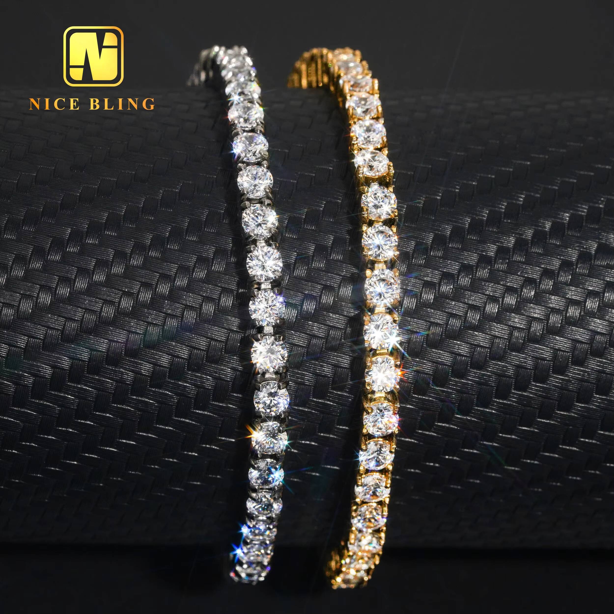 Wholesale Price 18k Gold Plated Hip Hop Jewelry 316l Stainless Steel Tennis Chain 4mm 5a Moissanite Diamond Tennis Necklaces Bracelets