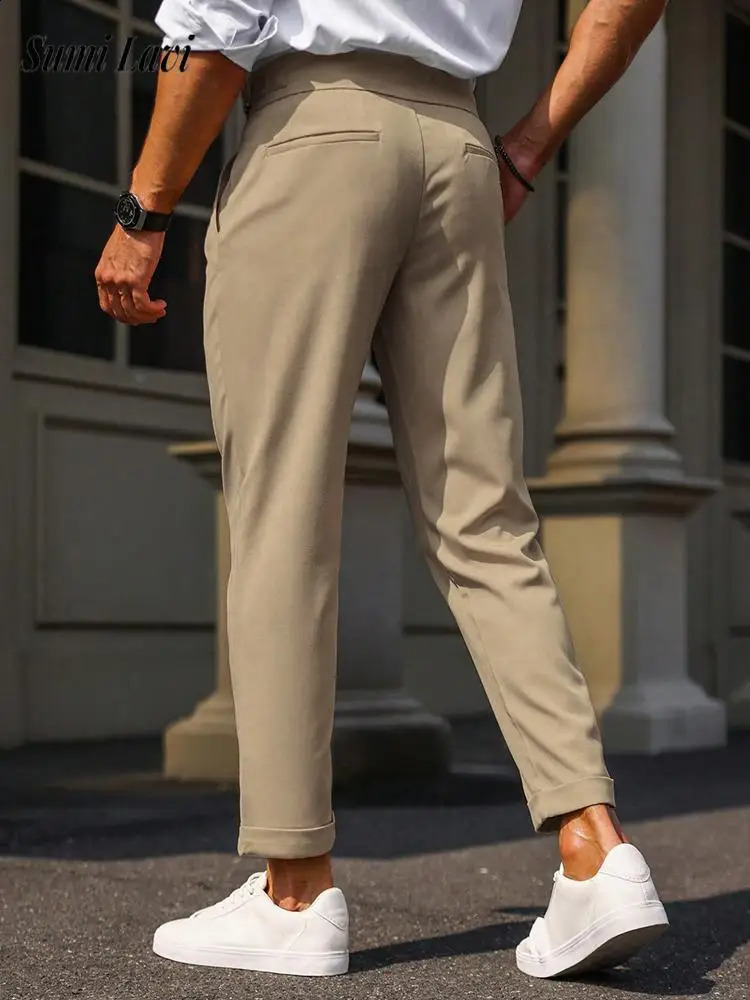 Fashion Mens Pleated Trousers Business Casual Solid Color Straight Pants Spring Fall Men Trendy Slim Highwaisted Suit 251027