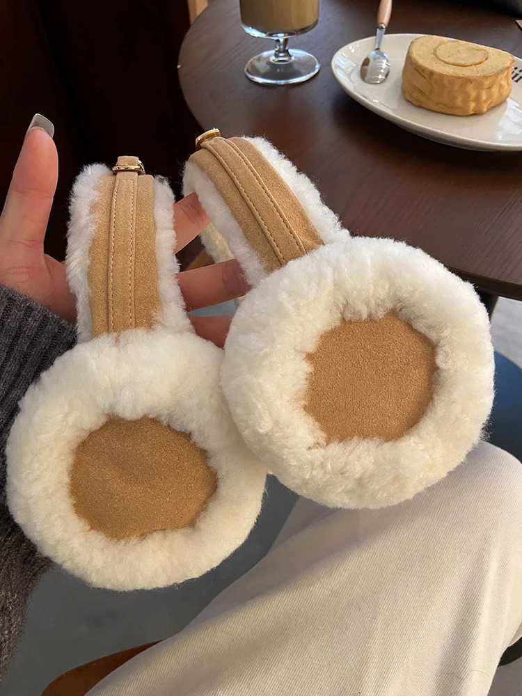 2024 Wool Ear Warmer Winter Sheepskin Ear Muffs for Women Men Soft Warm Solid Earflap Outdoor Cold Protection EarMuffs Ear Cover 251027