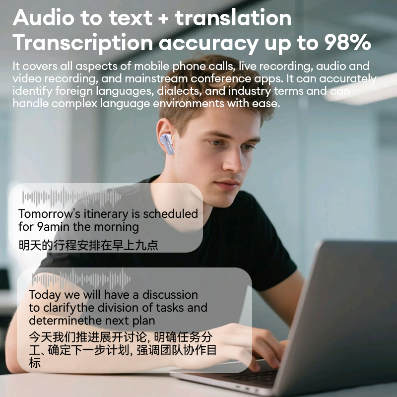 HYUNDAI AI Translator TWS Headphones HY-C19 LCD Touch Screen Wireless Bluetooth V6.0 Earphones Sport HD Stereo Sound Longlife Earbuds