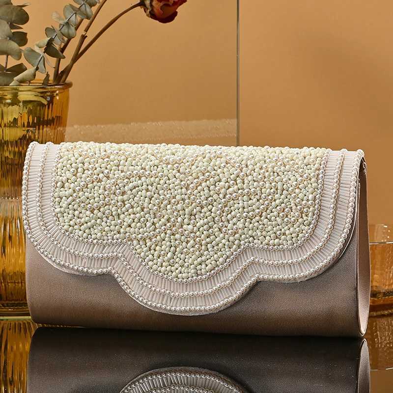 Handmade Golden Embroidery White Pearl Shoulder Hand Bag for Women Girls Wedding Party Clutch Evening Bag H251027